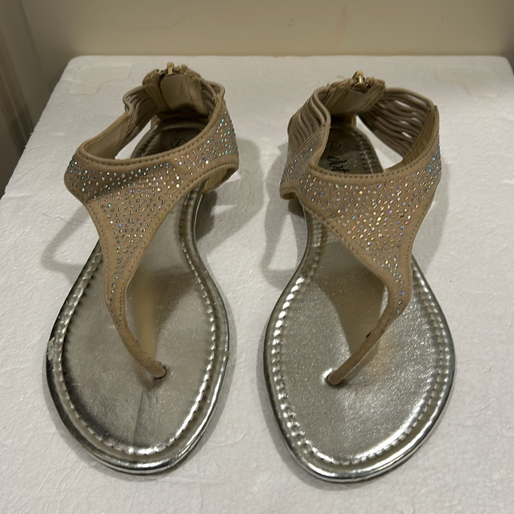Dots womens thong sequins flat Sandals zip backs detail ribbed straps size 7